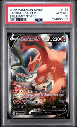 2022 POKEMON SWORD & SHIELD BRILLIANT STARS #154 FULL ART/CHARIZARD V PSA 10 - Image 1