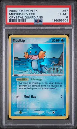 2006 POKEMON EX CRYSTAL GUARDIANS #57 MUDKIP-REVERSE FOIL PSA 6 - Image 1