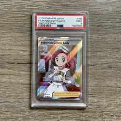 PSA 9 (MINT) POKEMON CARD - POKEMON CENTRE LADY 185/185 - VIVID VOLTAGE 2020 - Image 1