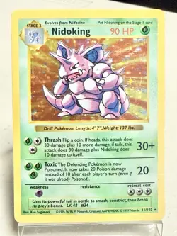 Nidoking 11/102 Base Set Shadowless English Pokemon Card -Moderate Play - Image 1