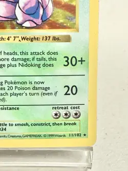 Nidoking 11/102 Base Set Shadowless English Pokemon Card -Moderate Play - Image 4