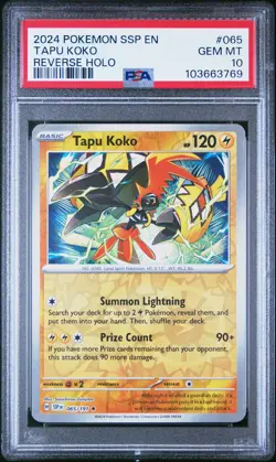 2024 POKEMON SSP EN #065 TAPU KOKO 1st PSA 10 POP 1 SURGING SPARKS #65 - Image 1
