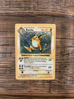 Raichu 14/102 Holo Rare Raw Pokemon Shadowless Base Set Card Mp - Image 1