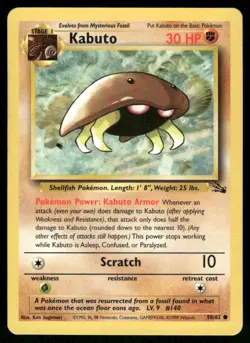 Pokemon Cards Kabuto 50/62 UNLIMITED Fossil WOTC Common LP - Image 1