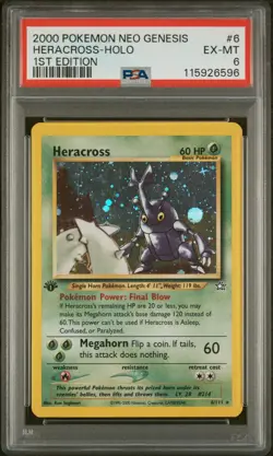 2000 Pokemon Neo Genesis 1st Edition Heracross Holo 6/111 PSA 6 - Image 1