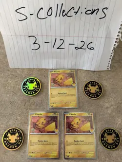 Pikachu 051/162 Pokemon Day 2026 Promo (Stamped Cosmo Holo) - Pokemon NM w/ Coin - Image 1