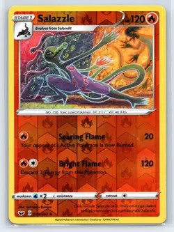 Salazzle Reverse Holo Pokemon SWSH01: Sword & Shield Base Set 028/202 NM - Image 1