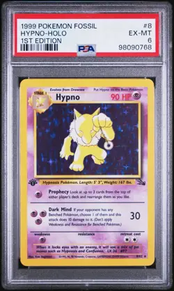 Hypno #8 [1st Edition Holo PSA 6 EX-MT] 1999 Pokemon Fossil WotC Vintage LPU - Image 1