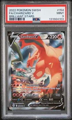 2022 POKEMON SWORD & SHIELD BRILLIANT STARS #154 FULL ART/CHARIZARD V PSA 9 - Image 1