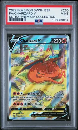 2022 POKEMON SWSH BLACK STAR PROMO #260 FULL ART/CHARIZARD V PSA 9 - Image 1