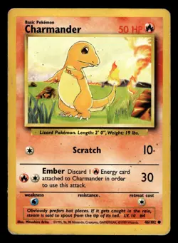 Charmander 46/102 Common Starter Base Set Pokemon Card - 15 - Image 1