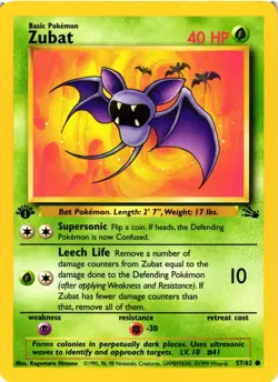 Pokemon TCG Zubat 57/62 Fossil 1st Edition Common VLP - Image 1