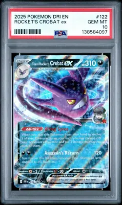 2025 Pokemon Destined Rivals #122 Rocket’s Crobat EX PSA 10 Gem Mint - Image 1