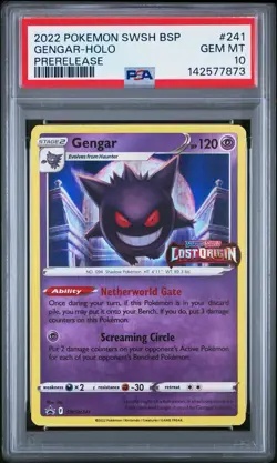 PSA 10 Gengar SWSH241 Lost Origin Stamped Promo Holo PRERELEASE Pokemon Card - Image 1