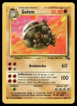 Pokemon Cards Golem 36/62 Unlimited Fossil WOTC Uncommon LP - Image 1
