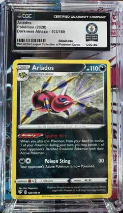 Ariados 103/189 CGC 1 of 1 Guinness World Record Slab - Darkness Ablaze Pokemon - Image 1