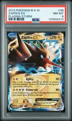 2013 POKEMON BLACK & WHITE PLASMA STORM #48 ZAPDOS EX PLASMA STORM PSA 8 - Image 1