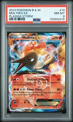 2013 POKEMON BLACK & WHITE PLASMA STORM #14 MOLTRES EX PLASMA STORM PSA 8 - Image 1