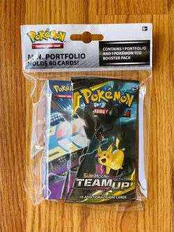 Pokemon Sun & Moon Team Up Mini Portfolio With Booster Pack - NEW - Image 1