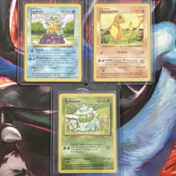 Pokemon Base Set Starters - Squirtle 63, Charmander 46, Bulbasaur 44. Shadowless - Image 1
