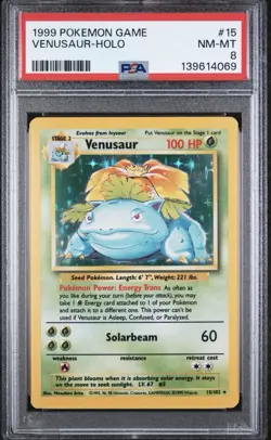1999 Pokemon Base Set Venusaur Holo #15 - PSA 8 Near Mint - Image 1