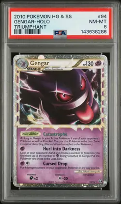 2010 POKEMON HEARTGOLD & SOULSILVER TRIUMPHANT #94 GENGAR-HOLO PSA 8 - Image 1