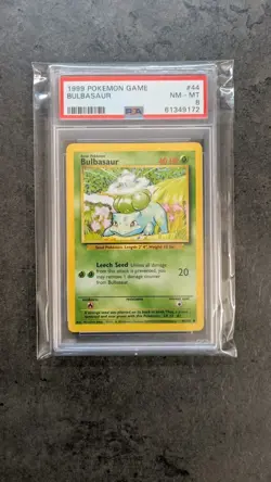 PSA 8 NM - MINT 1999 BASE SET POKEMON BULBASAUR 44/102 #44 WOTC TCG GRADED - Image 3