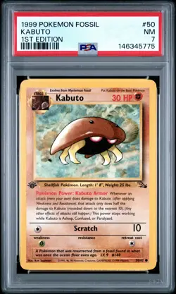 1999 POKEMON FOSSIL 1ST ED #50 KABUTO PSA 7 - Image 1