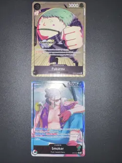 ONE PIECE CCG Fukurou Op03-088 (24’ Championship) & Smoker Leader Foil Op10- 001 - Image 1