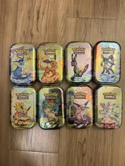 (8) Prismatic Evolutions Mini Tins Set, Art Card + Coin Only - No Packs - - Image 1