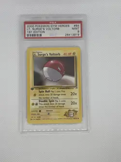 Pokemon TCG: Gym Heroes 1st Edition Lt. Surge's Voltorb 84/132 PSA 9 OLD LABEL - Image 1
