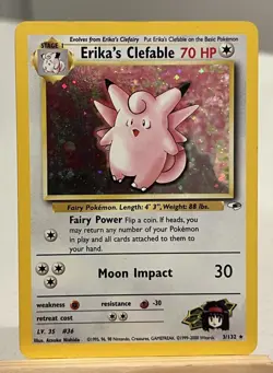 Pokemon TCG Erika's Clefable Gym Heroes Holo Rare Card 3/132- Beautiful Holo - Image 1