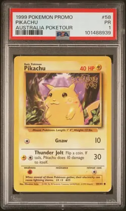 PSA 1 Pokemon PIKACHU PokeTour 1999 Stamped 58/102 Australia Promo Exclusive - Image 1