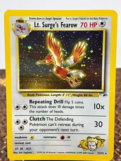 Gym Heroes Lt. Surge's Fearow 7/132 Rare Pokemon Unlimited Holo (Swirl) MP - Image 1