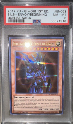 2017 Yugioh Black Luster Solider Envoy of the Beginning PSA 8 EN053 Duelist Saga - Image 1