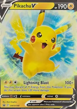 POKEMON TCG PIKACHU V SWSH198 BLACK STAR PROMO HOLO NM - Image 1