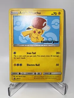 Pokemon TCG Ash's Pikachu Movie Stamp SM113 Black Star Promo - DAMAGED (MP) - Image 1