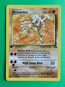 Hitmonlee 22/62 1st Edition Fossil Rare Pokemon WOTC 1999 NM - Image 1