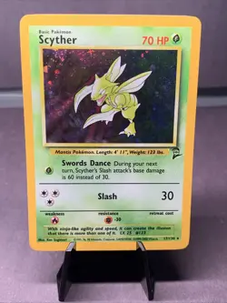 Pokemon TCG Scyther 17/130 Holo Rare Base Set 2 VTG WOTC 2000 LP Swirl - Image 1