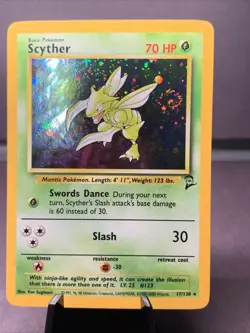 Pokemon TCG Scyther 17/130 Holo Rare Base Set 2 VTG WOTC 2000 LP Swirl - Image 2
