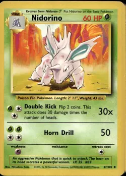 Nidorino 37/102 Uncommon WOTC Base Set Pokemon - Image 1