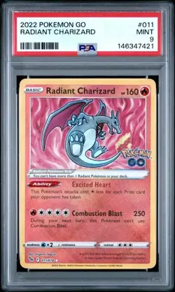 Radiant Charizard 011/078 Pokemon GO PSA 9 Mint 2022 Sword & Shield - Image 1