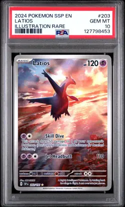 PSA 10 2024 Pokemon Surging Sparks Latios Illustration Rare Card #203/191 - Image 1