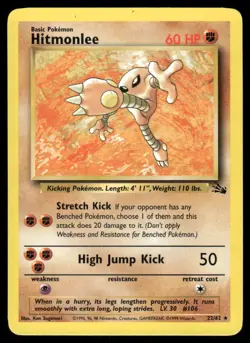 Pokemon Cards Hitmonlee 22/62 UNLIMITED Fossil WOTC Rare LP *2 - Image 1