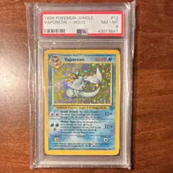 Pokemon 1999 Jungle Vaporeon Holo Rare PSA 8 12/64 Unlimited English - Image 1