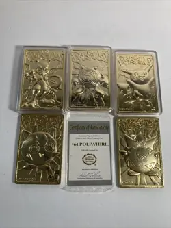 1999 Pokemon 23k Gold Plated Card Pikachu Mewtwo Poliwhirl Togepi Jigglypuff - Image 1