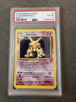 Pokemon Alakazam Holo Card 2000 1/130 Base Set 2, PSA 6 - Image 1