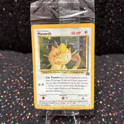 Pokemon TCG Meowth Black Star 10 Wotc Promo Holo SEALED swirl. Scratches on holo - Image 1