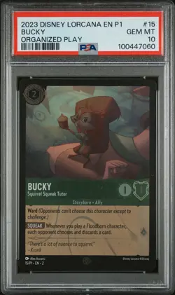 2023 DISNEY LORCANA EN P1-PROMO #15 BUCKY - SQUIRREL SQUEAK TUTOR PSA 10 - Image 1