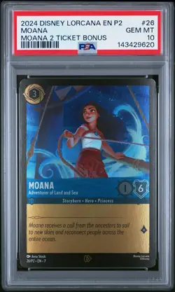 2024 DISNEY LORCANA EN P2-PROMO #26 MOANA - ADVENTURER OF LAND AND SEA PSA 10 - Image 1